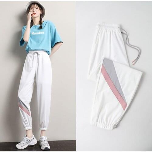 Womens Sports Pants Ice Silk White Loose-Fitting Summer Thin 2021 New Slimming All-Match Casual Trousers Jogger Gym Sportswear