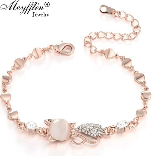 Meyfflin Opal Cat Charm Bracelets for Women 2020 Gold Color Crystal Bracelets & Bangles Fashion Female Chain Pulseras Jewelry