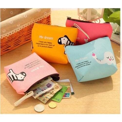 Women Mini Leather Coin Purse Wallet Girls Cartoon Elephant Zebra Prints Coin Purse Clutch Female Coin Card Holder Money Bag