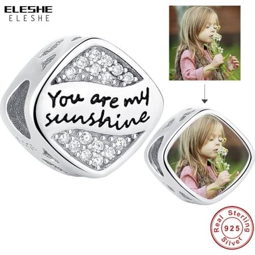 You are my sunshine DIY Photo Jewelry Fit Original Bracelet 925 Sterling Silver Custom Charms CZ Crystal Square Beads Women Gift