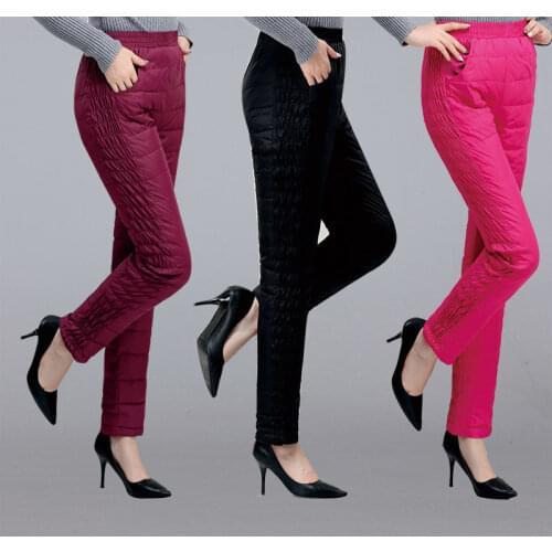 Winter Women Pants Plus Velvet Black High Waist Pants Thick Warm Down Cotton Pants Trousers Windproof Large Size 4XL X599