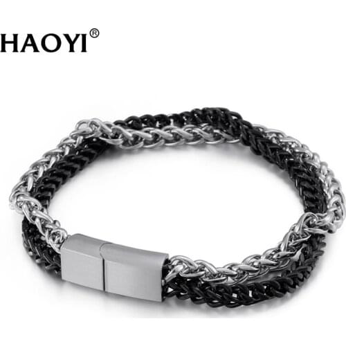 10mm Punk Men Double Layer Stainless Steel Charm Braclets Chain Bracelet Wholesale Magnetic Buckle Bracelets Friends Gift