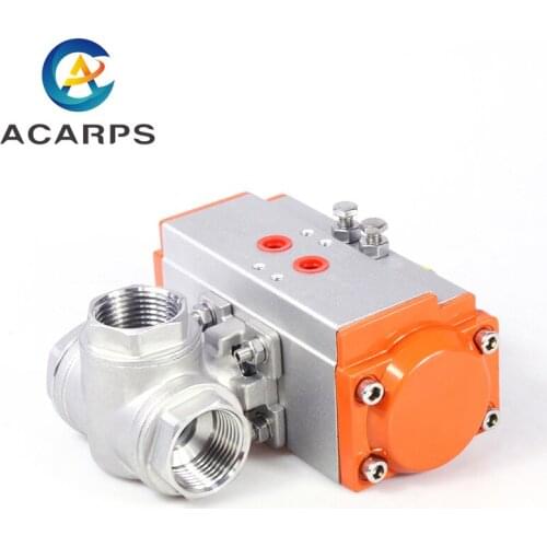3/8" Stainless Steel Pneumatic Three Way Ball Valve Q614F-16P Three Piece High Platform Pneumatic Ball Valve