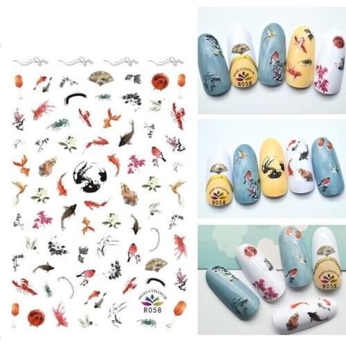 3D Nail Sticker Autumn Fashion Small Compact Adhesive Stickers Plum Blossom Fish Bird Stickers for Manicure Nail Art Decoration