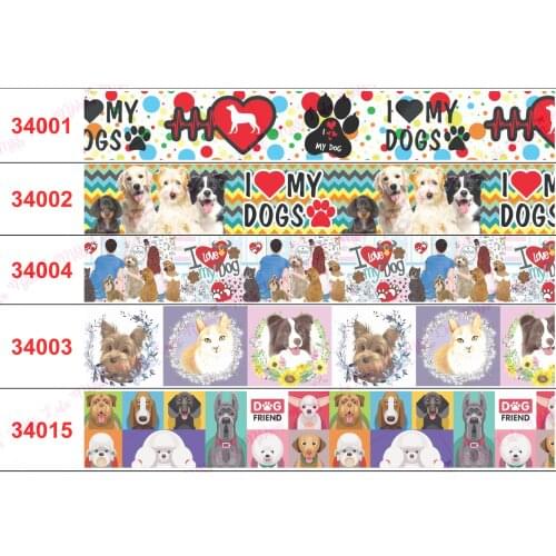 50 Yards 22MM, 25MM, 38MM Carrtoon Dog Ribbon Printed Grosgrain Ribbon / Elastic Band Handmade Hair Band DIY Crafts Materials