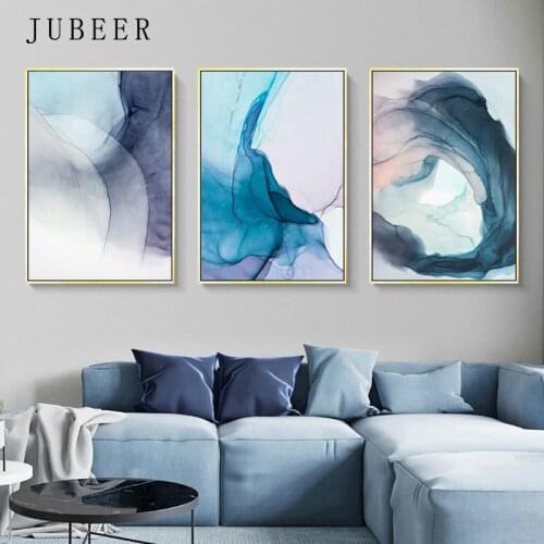 Watercolor Blue Ink Bloom Modern Abstract Canvas Painting Nordic Posters and Prints Wall Art Pictures for Living room Home Decor
