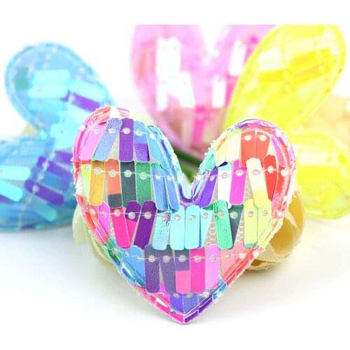 24Pcs 4.5*4.8cm Glitters Sequins Heart Padded Appliques For DIY Kids Headwear Hairpin Ornaments Crafts Decor Accessories