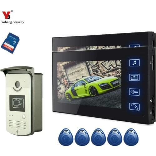 Yobang Security freeship 7Inch Color Record Screen Video Intercom Door Phone Kit + 5 pcs RFID Access Doorbell Camera+SD card
