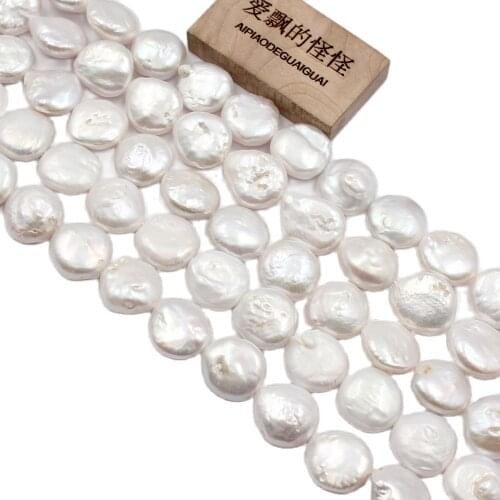 APDGG 1 Strand 15mm Natural White Coin Pearl Strands Loose Beads For Necklace Bracelet Earrings Jewelry Handmade DIY