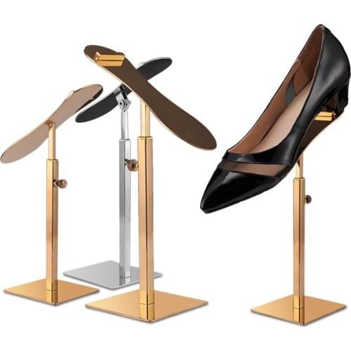 Stainless Steel Adjustable Height Shoe Display Holder Shoe Shop Window Display Prop Shoes Shelf Metal Women Shoe Display Rack