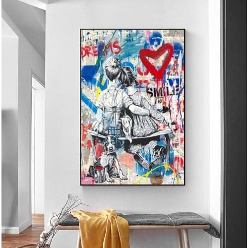 Mr Brainwash Work Well Together Banksy Graffiti Abstract Art Office Decor Wall Art Canvas Painting Posters for Living Room Home
