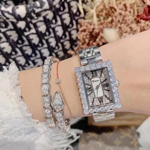 HERHOME 2020 new model Hot Sale Women Watches Luxury Brand INS Stainless Steel Strap Wristwatch Rhinestone Diamond Dress Watch