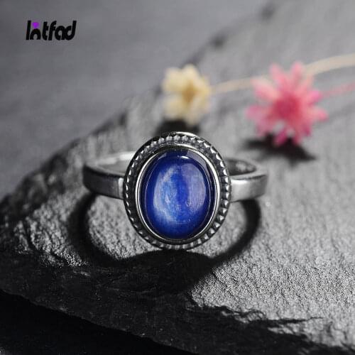 Classic Oval 8x10 MM Natural Kyanite Rings for Women 925 Sterling Silver Vintage Fine Jewelry Ring Wholesale