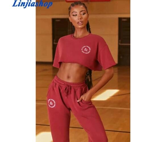 2021 Sport Short Sleeve Top Crop Tops korean Summer Autumn Loose Tee Femme Round Neck Tees Casual Embroidery T Shirts Clothes