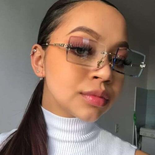 Square Rimless Sunglasses Women Summer Style Rectangle Sun Glasses Green Brown Shades Female UV400 Mirrors Glasses Eyewear