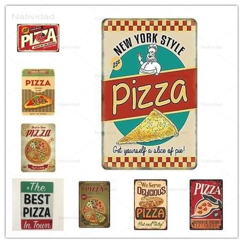 Retro Tin Sign Pizza Metal Plate Painting Vintage Metal Painting Plaque Pizzeria Restaurant Dinning Fast Food Shop Home Decor