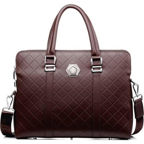 Mens Briefcase Bags For 14" Laptop Man Business Bag 2Pcs Set Handbags Leather Office Notebook Computer Shoulder Bags Tote