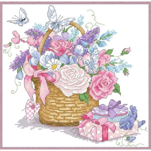 Basket Full of Joy Stamped Cross Stitch Pattern Kits Printed Canvas Embroidery Needlework Set 11CT 14CT DIY Home Decor Paintings