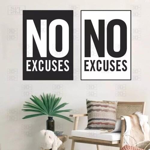 No Excuses Inspirational Fitness Poster Nordic Letter Canvas Painting Modern Home Decor Wall Art Modular Picture for Gym