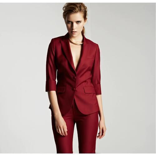 2015 New Formal Women Suit for Office Ladies Business Suit Custom made Wine Red Professional Work Wear Clothes