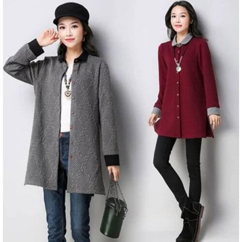 Deeply 2018 Autumn And Winter Clothing New Large Size Womens Autumn And Winter Thick Knit Shirt Cotton Coat Versatile Comfort