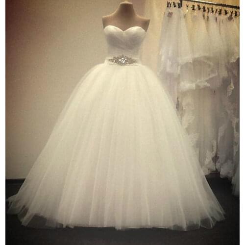 New Arrival Real Photo Ball Gown Sweetheart Tulle Crystal Floor Length Wedding Dresses Bridal Gown