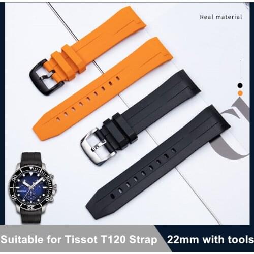 Orange Black 22mm Soft Silicone Watch Band For Tissot Strap For T120 Seastar T120417A 45.5mm Dial Rubber Sport Watchband Tools