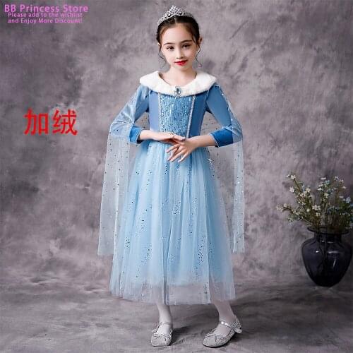 Autumn Winter Childrens Ice Queen Princess Elsa Dress Anna Queen Skirt Blue Christmas Halloween Costume Birthday Gift Dress