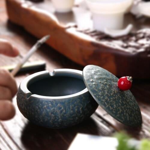Creative Retro Personality Ashtray Living Room Office Trend Ceramic Ashtray Round Multifunctional Household Tea Residue Ashtray