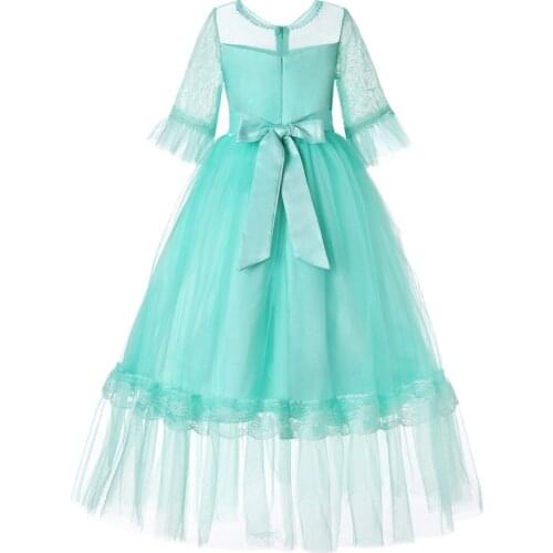 Girls dress kids wedding birthday clothes lace mesh flower girl princess dress autumn spring children clothing prom 4-13 years