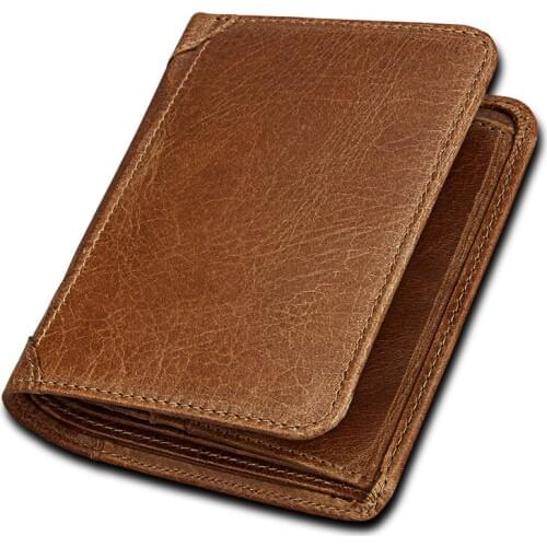 RFID Men Wallets Genuine Leather Trifold Wallets Male Top Layer Cowhide Multi Card Slots Purse Short Wallet for Credit Cards