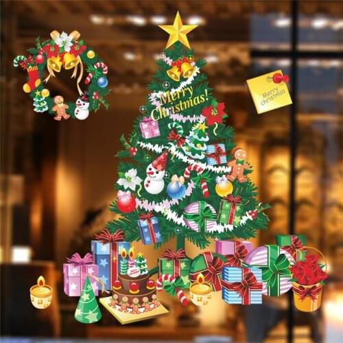 Merry Christmas Tree Wall Stickers For Home Decor Festival Mural Art Diy Plant Wall Decal Posters Xmas Gift