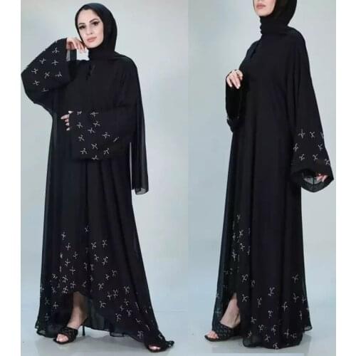 Hand made Hot drilling beading muslim peignoir Robes syari Dubai Fashion female full length Abaya Muslim Dress with belt WY152