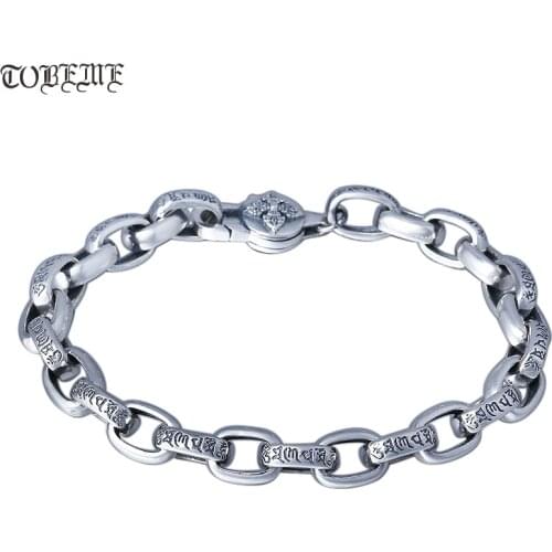 Handmade 100% 925 Silver Tibetan Six Words Proverb Bracelet Buddhist Vajra Symbol Bracelet Pure Silver Tibetan Dorje Bracelet
