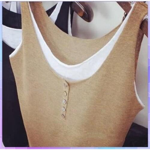 Fake 2pcs Solid Womens Tank Top Female Retro T-shirt Camisole Sexy Tube Tops Summer Plus Size Basic Camis Sleeveless Loose Vest