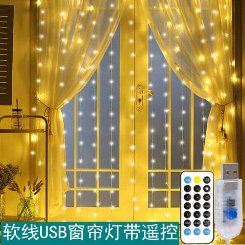 Double Curtain LED Garland Light String Fairy Lights Copper Wire USB Remote LED Wedding Christmas Dalcony Decoration Lights