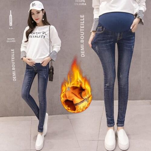 Skinny Maternity Jeans Velvet Warm Thicken Pencil Pants For Pregnant Women Clothes Winter Jeans Leggings Pregnancy Pants 3XL
