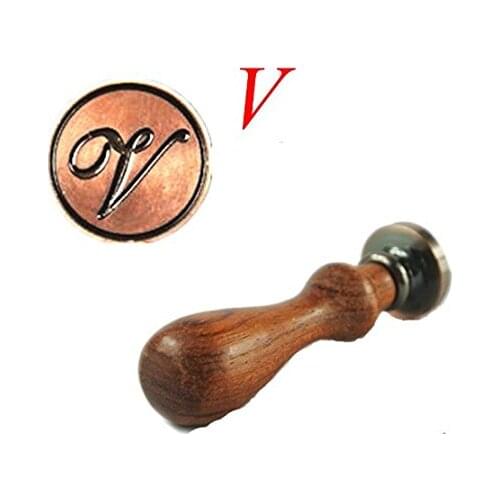 Vintage Letter V Alphabet Initial V Engraved Wedding Invitation Wax Seal Stamp Rosewood Handle Set