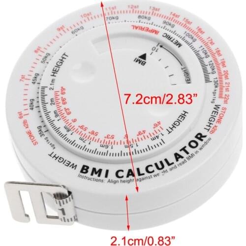 BMI Body Mass Index Retractable Tape 150cm Measure Calculator Diet Weight Loss
