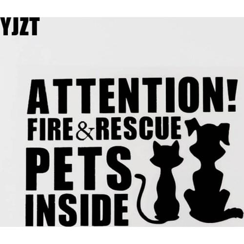 YJZT 15.4CM×10.5CM Fashion Attention Fire&Rescue Pets Inside Vinyl Car Sticker Decal Black/Silver 8C-0529