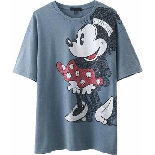 Disney Cartoon Minnnie Shirts for Women Print Round Neck Short-sleeved Women Fashion Clothing Graphic T-Shirts Harajuku Kawaii
