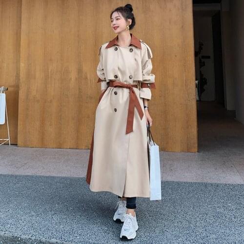 Womens Spring Windbreaker Long Jacket Autumn Big Size Ladies Cloak Loose Casual Cotton Orange Wear A Belt Trench Coat Female 99