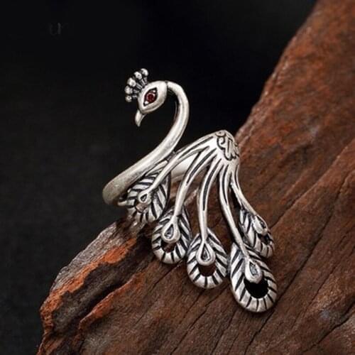 New Trendy Personality Punk Peacock Rings For Women Lady Resizable Size Rings Party Jewelry Charm Gifts 2021
