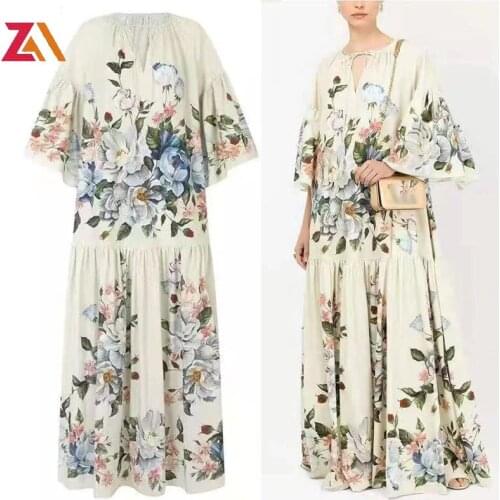 ZALady designer runway beach holiday maxi dresses traf Goblin summer loose oversized bow boho long dress women floral clothing