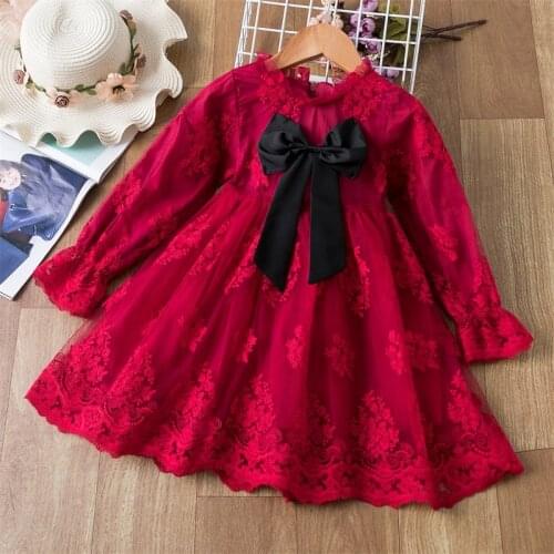 Winter Girls Long Sleeve Dress Lace Embroidery Princess Dress Christmas Wedding Party Costume For Kids Children New Year Clothes