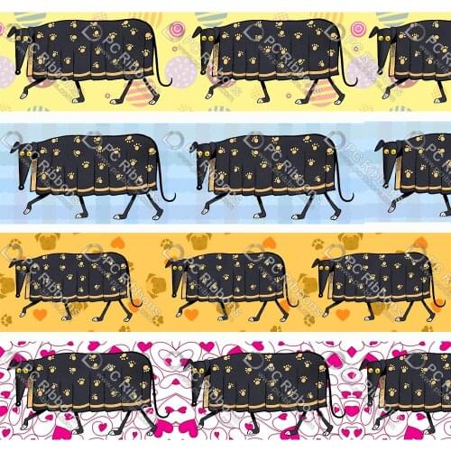1-1/2" Cute Greyhound Printed Custom Dog Design Cartoon for DIY Crafts Hair Bow Collar Lanyard/Satin /3" Grosgrain Ribbon CA323