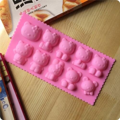 10 Hole Cartoon Cat and Bear Silicone Mold Baking Tools Silicone Cake Chocolate Molds Fondant Cake Decorations