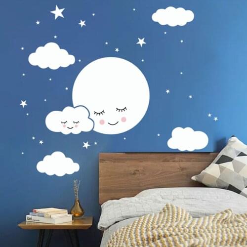 2021 Cartoon Stars Smiley Clouds Wall Sticker Creative Childrens Room Bedroom Decorative Stickers