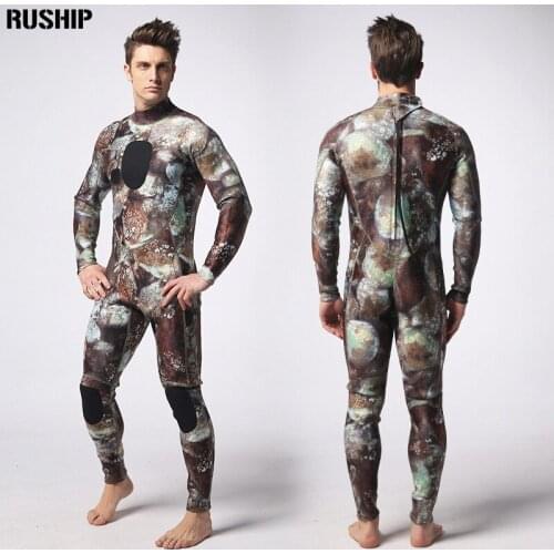 3mm Professional diving suit camo rock wetsuit neoprene inside nylon outside super stretch lycra chest both knee with fabric pad