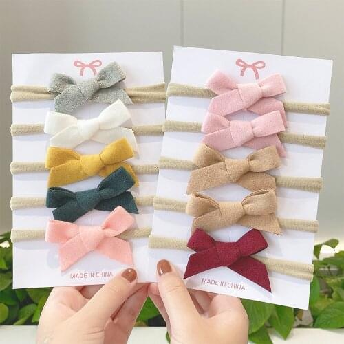 4Pcs/set 20Colors Cute Cotton Mini Bowknot Solid Color Headband For Girls Ribbon Headwear Toddlers Band Infant Hair Accessories